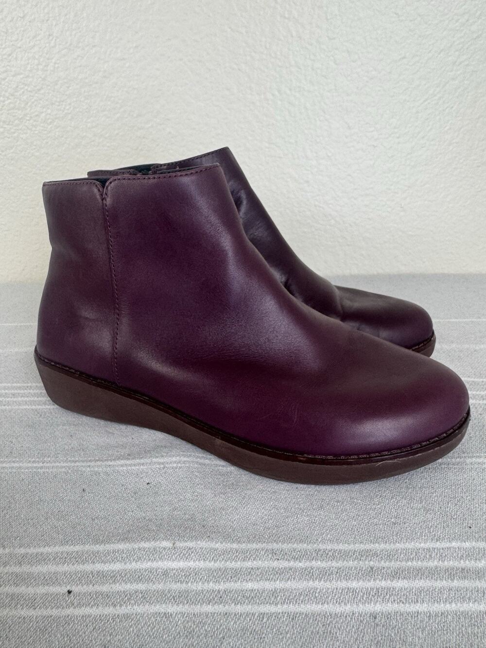 Women’s FitFlop Ziggy Zip Ankle Booties Comfort Leather Deep Plum Purple 7.5